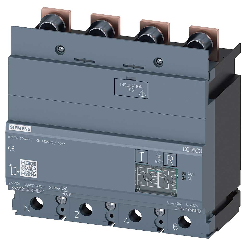 3VA9214-0RL20 RCD MONTAD ABAJO 4P IN=250A 3VA1